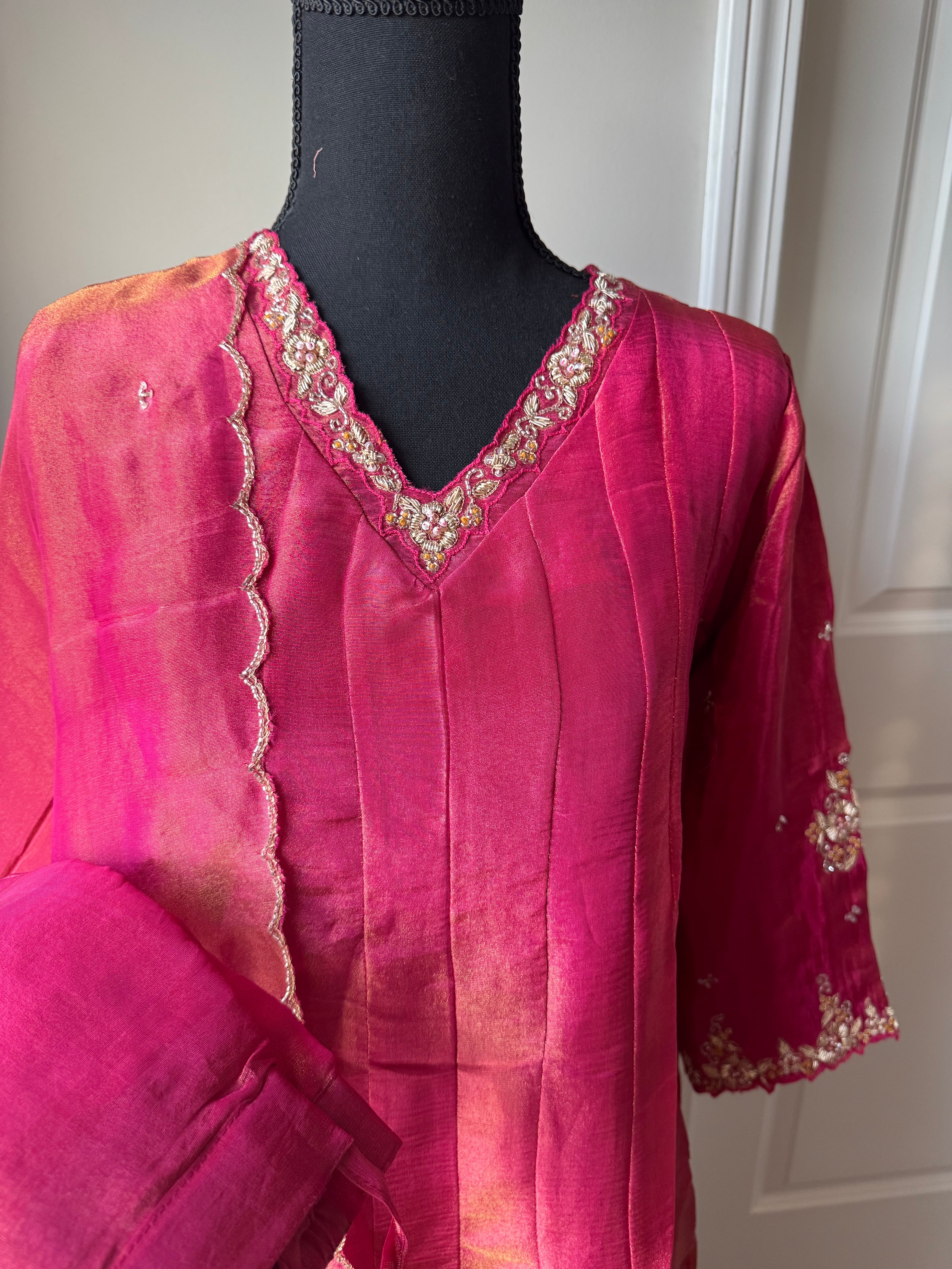 Pure tissue silk kurti set with zardosi work
