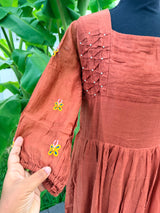 Brown mul chanderi frock