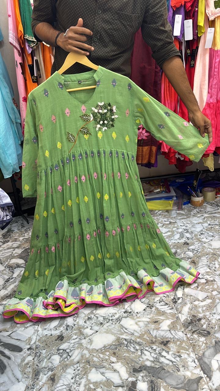 Green jamdani handloom dress