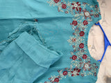 XXL- Powder blue organza kurti set with heavy work on yoke part paired