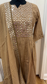 Brown mul cotton set with real mirror work