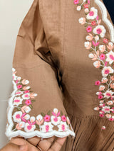 Brown Floral thread work co ord set with V neck