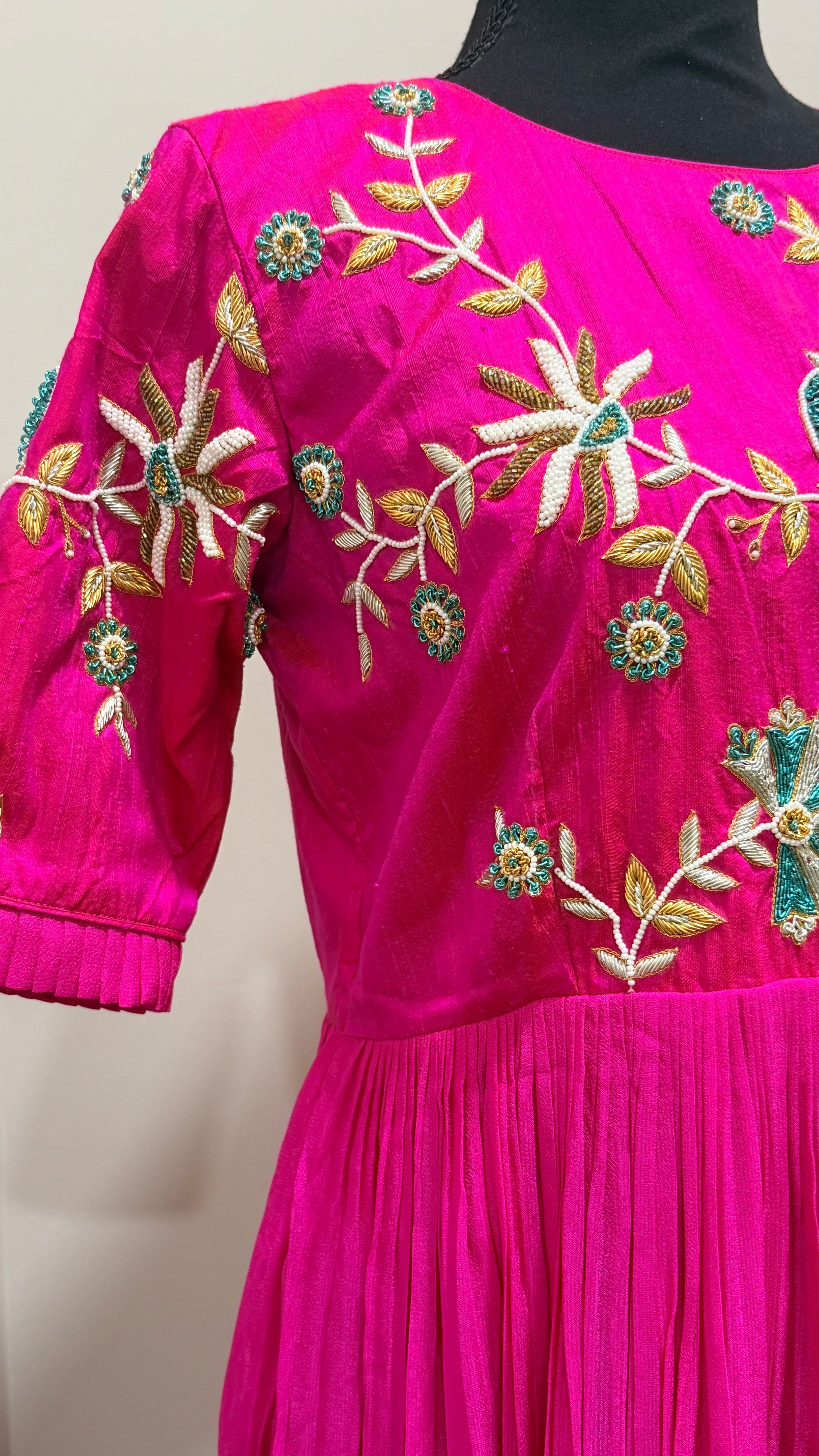 Pink Peacock- designer dress with zardosi work