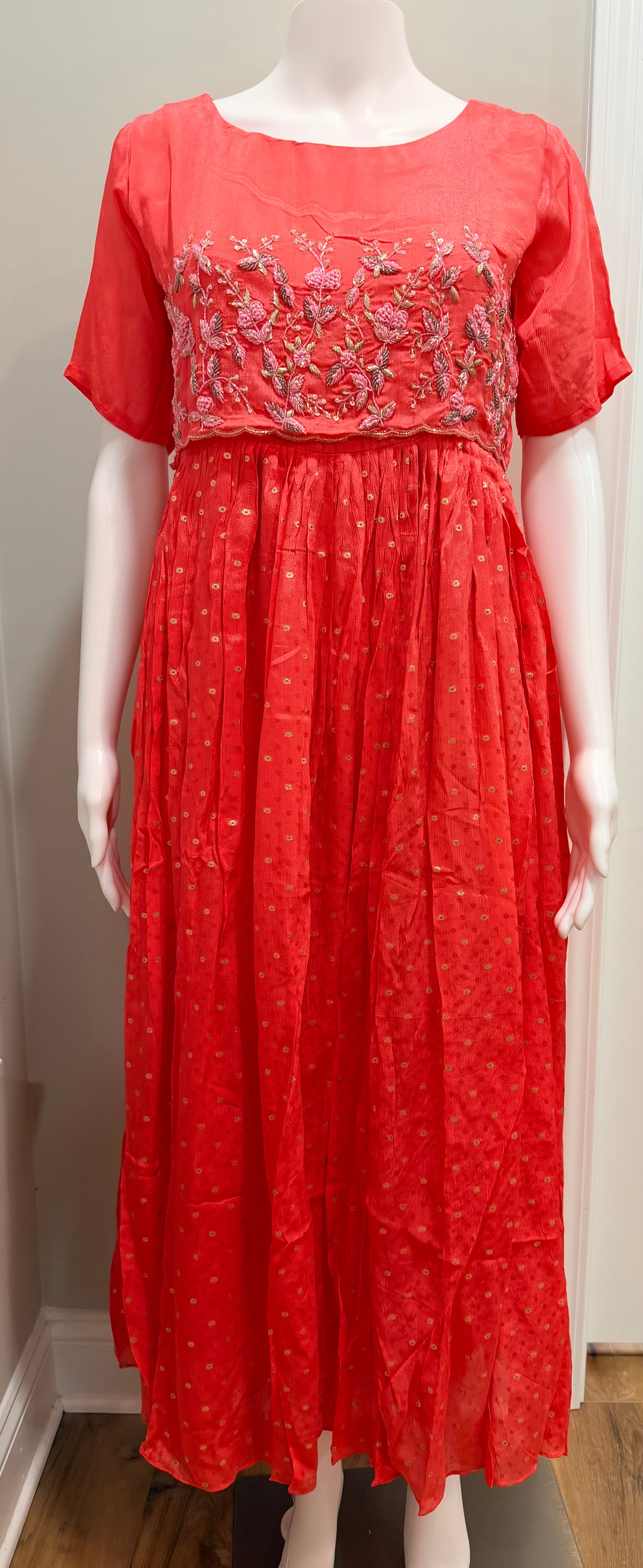 Light orange Party wear chinnon dress