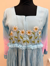 Sky blue and pink floral chinnon dress