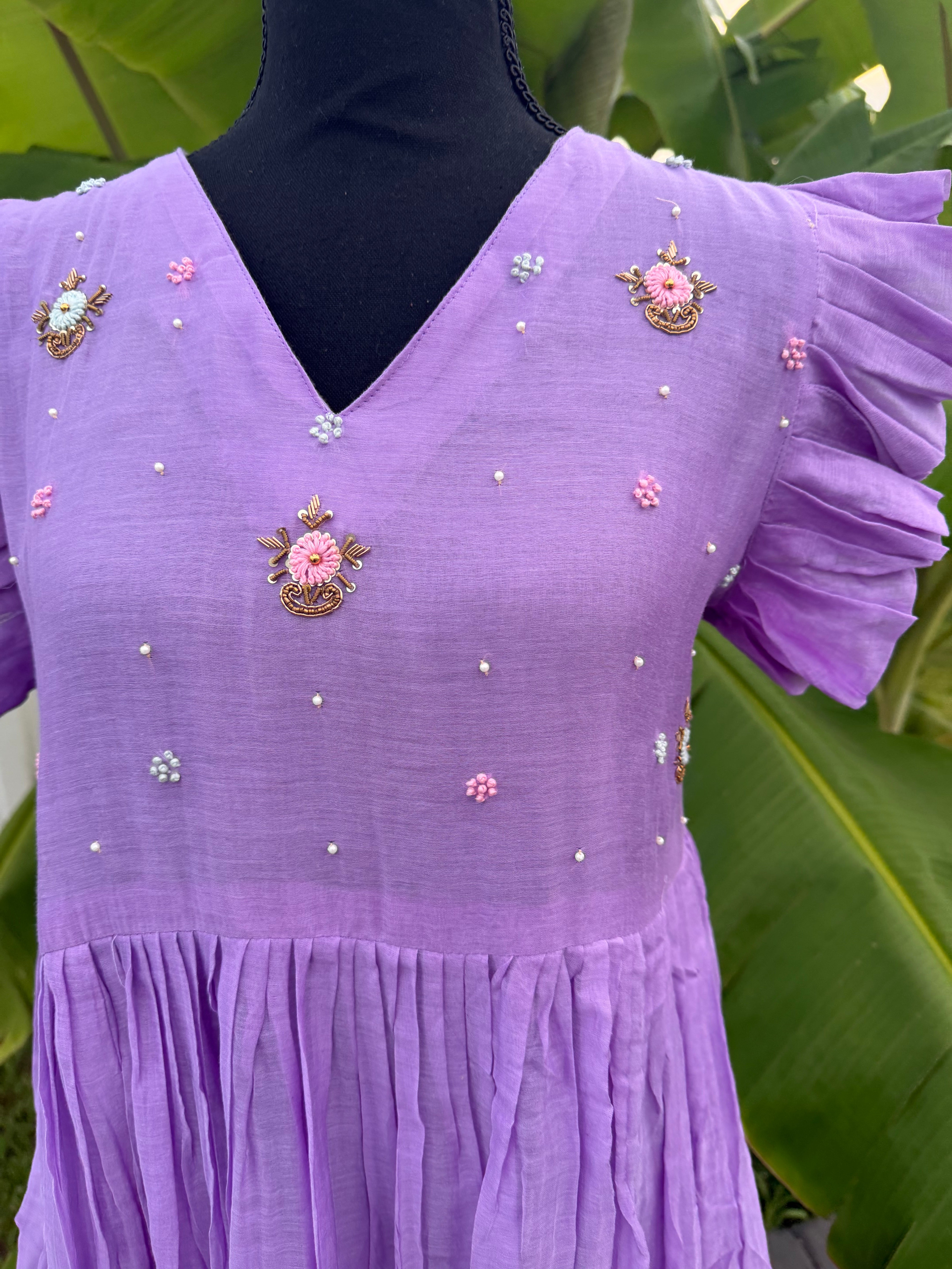 Purple mul chanderi frock