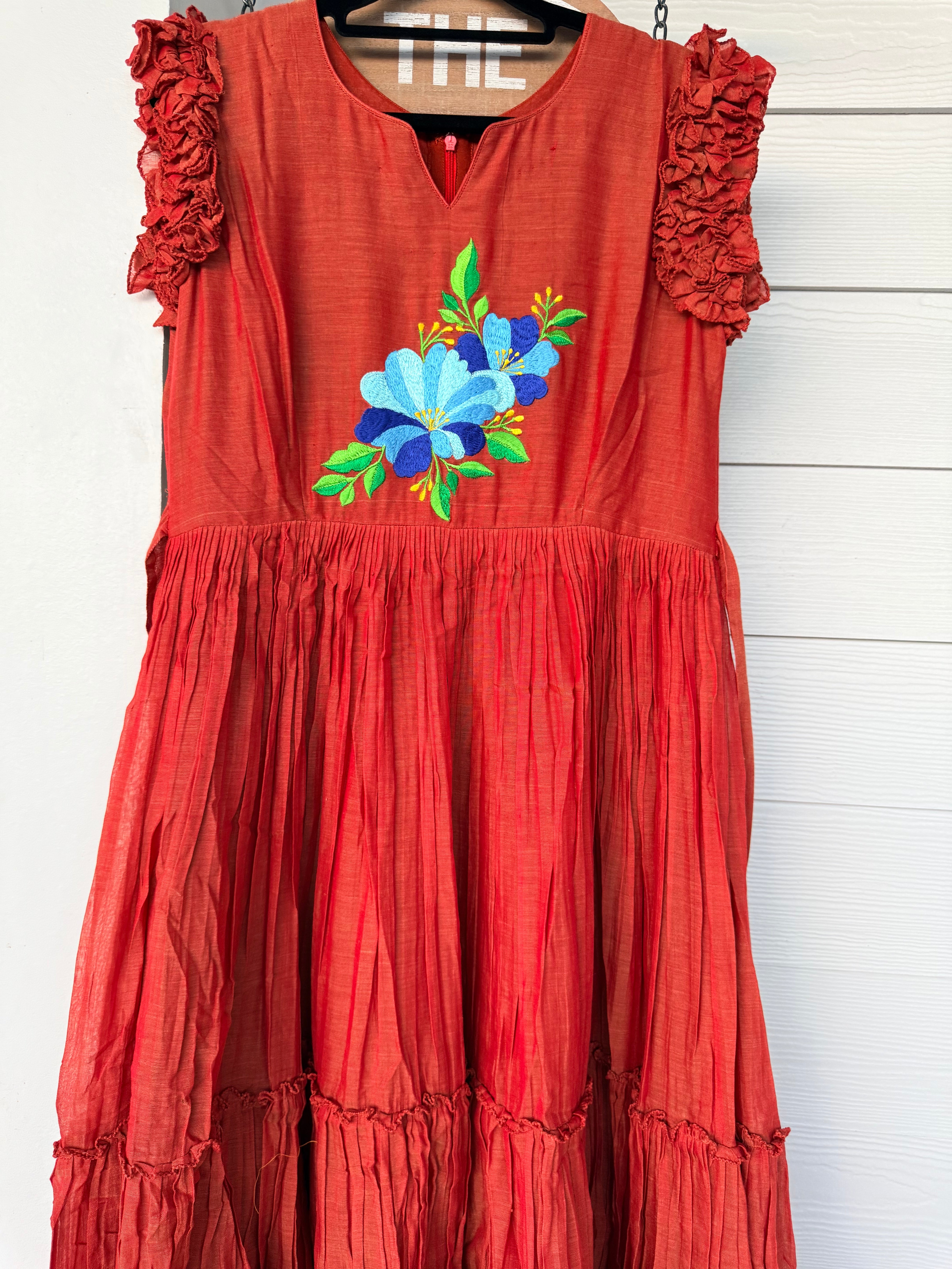 Rust orange Narayanpet frock