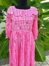 Pink- Gingham checks mul chanderi frock