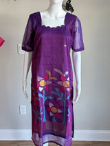 Handloom Muslin Jamdani set in violet- with bottoms
