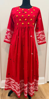 Red handloom jamdani cotton dress