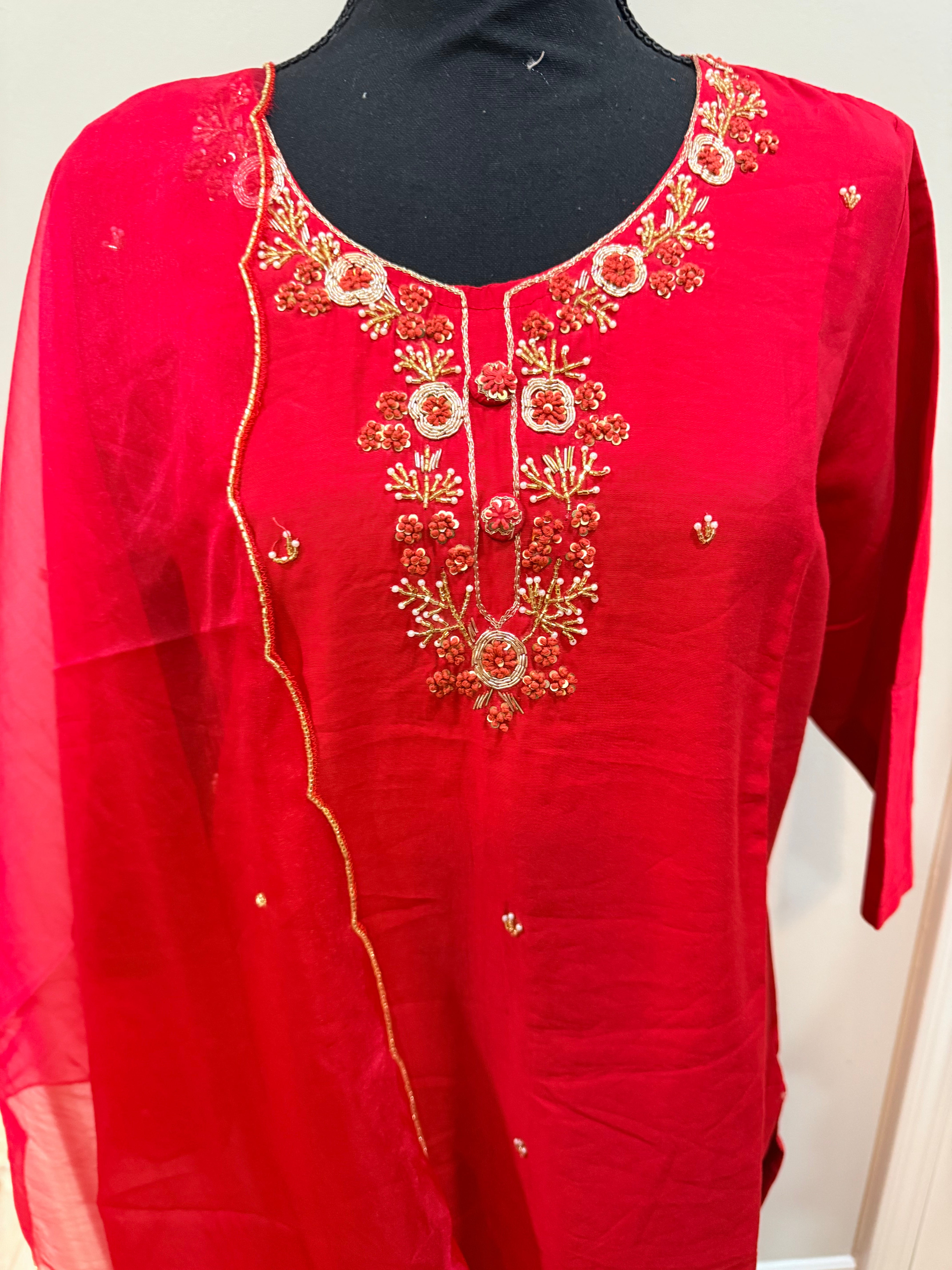 Red Roman silk kurti set