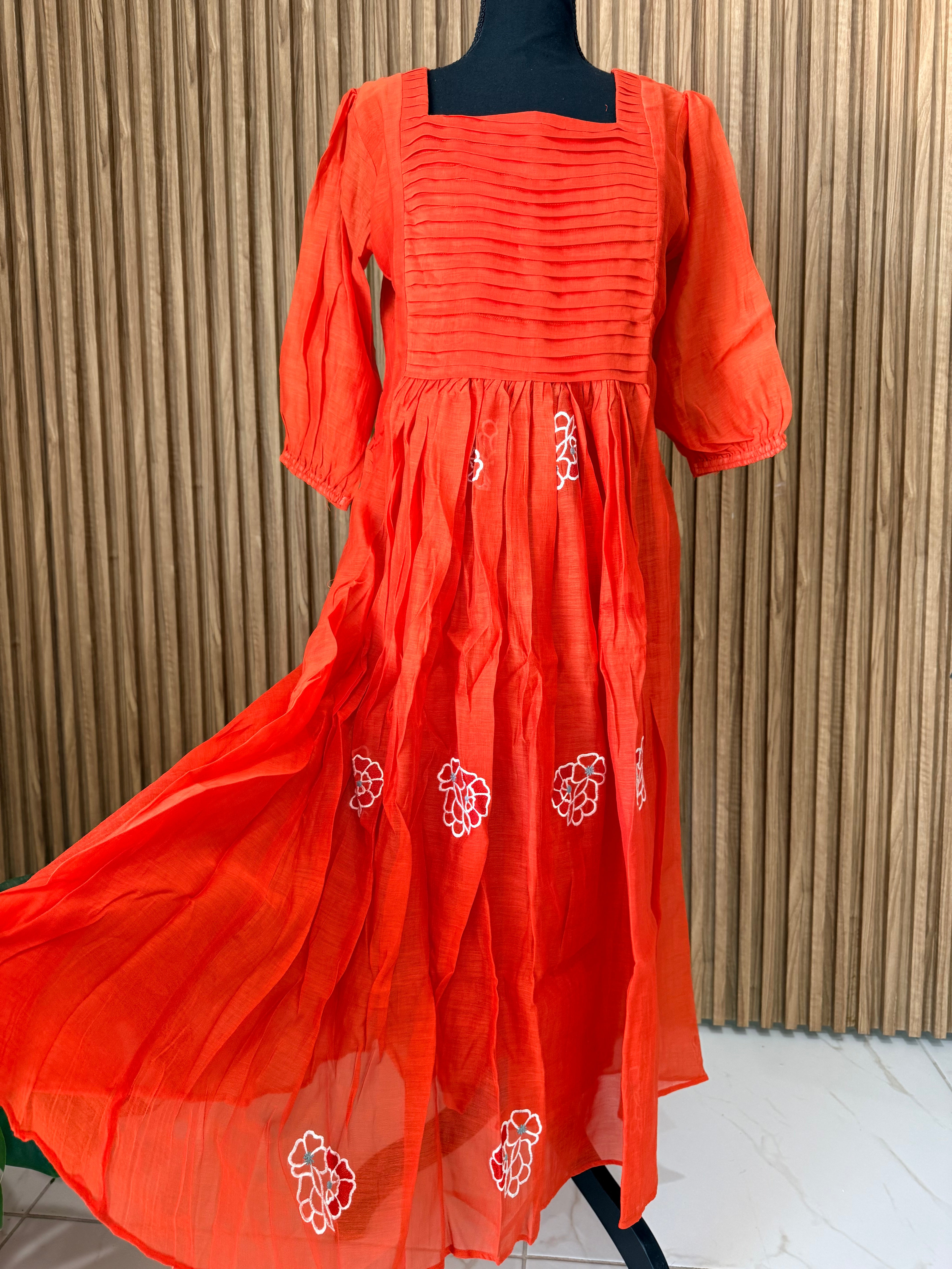 Orange mul chanderi frock