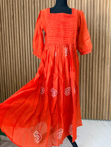 Orange mul chanderi frock