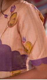 Peach tussar and violet tissue fusion kurti top