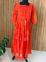 Orange mul chanderi frock