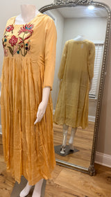 Cream floral party wear chinnon dress