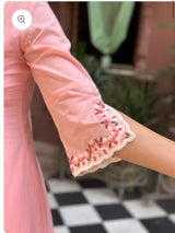 Baby pink Floral thread work co ord set with V neck