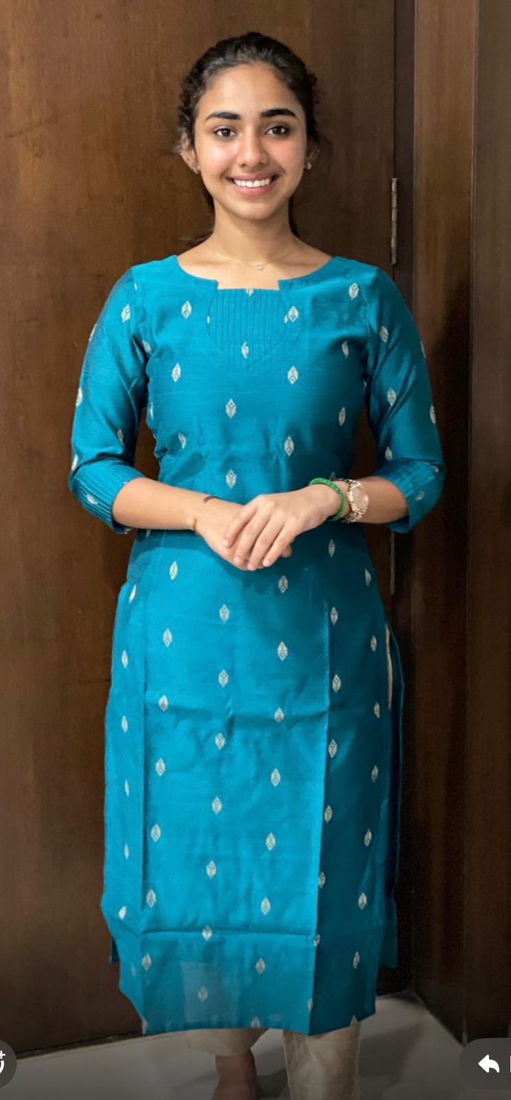 Peacock blue raw silk 3 pc set