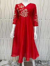 Red pure chanderi silk dress