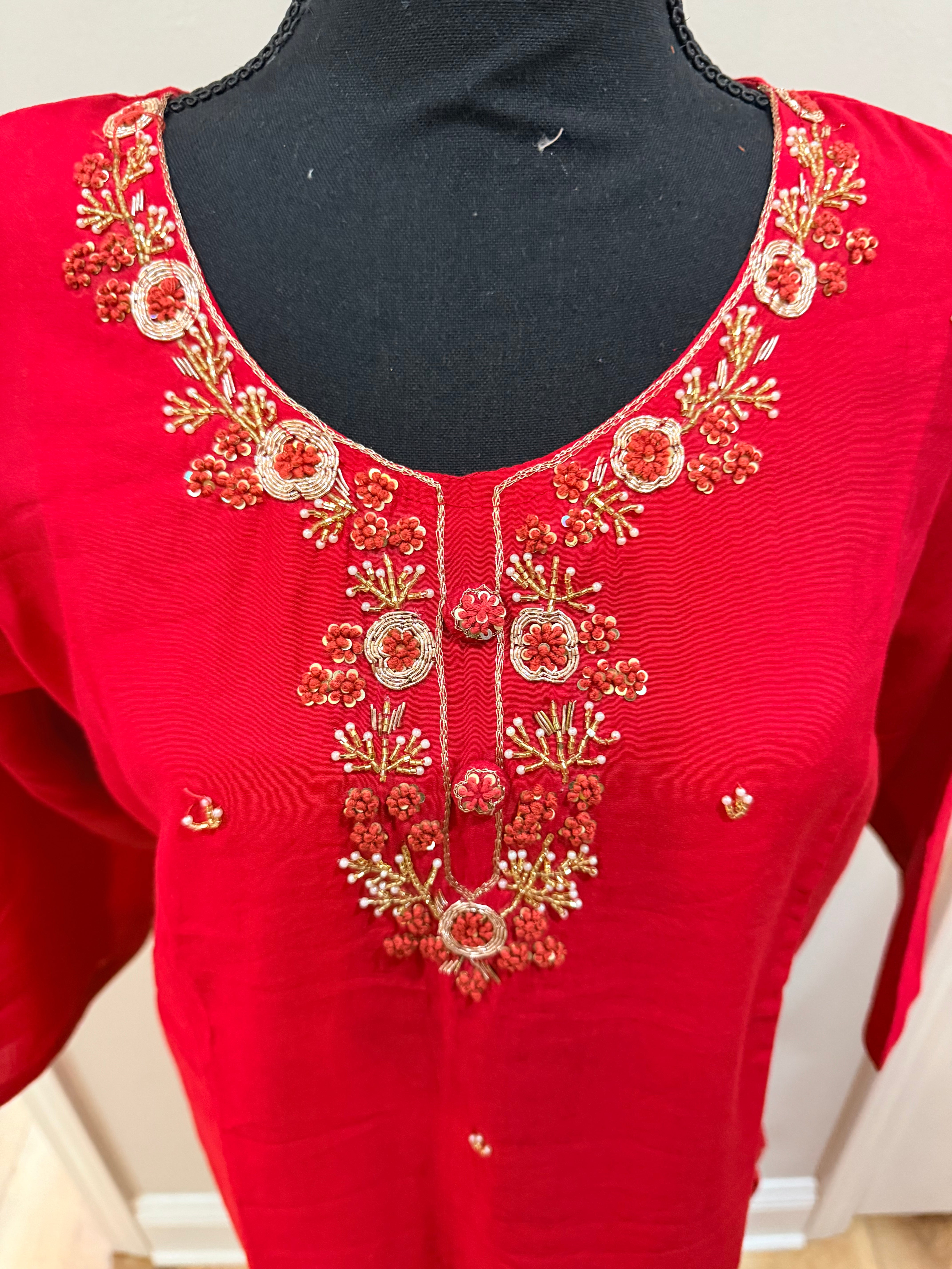 Red Roman silk kurti set