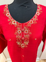 Red Roman silk kurti set