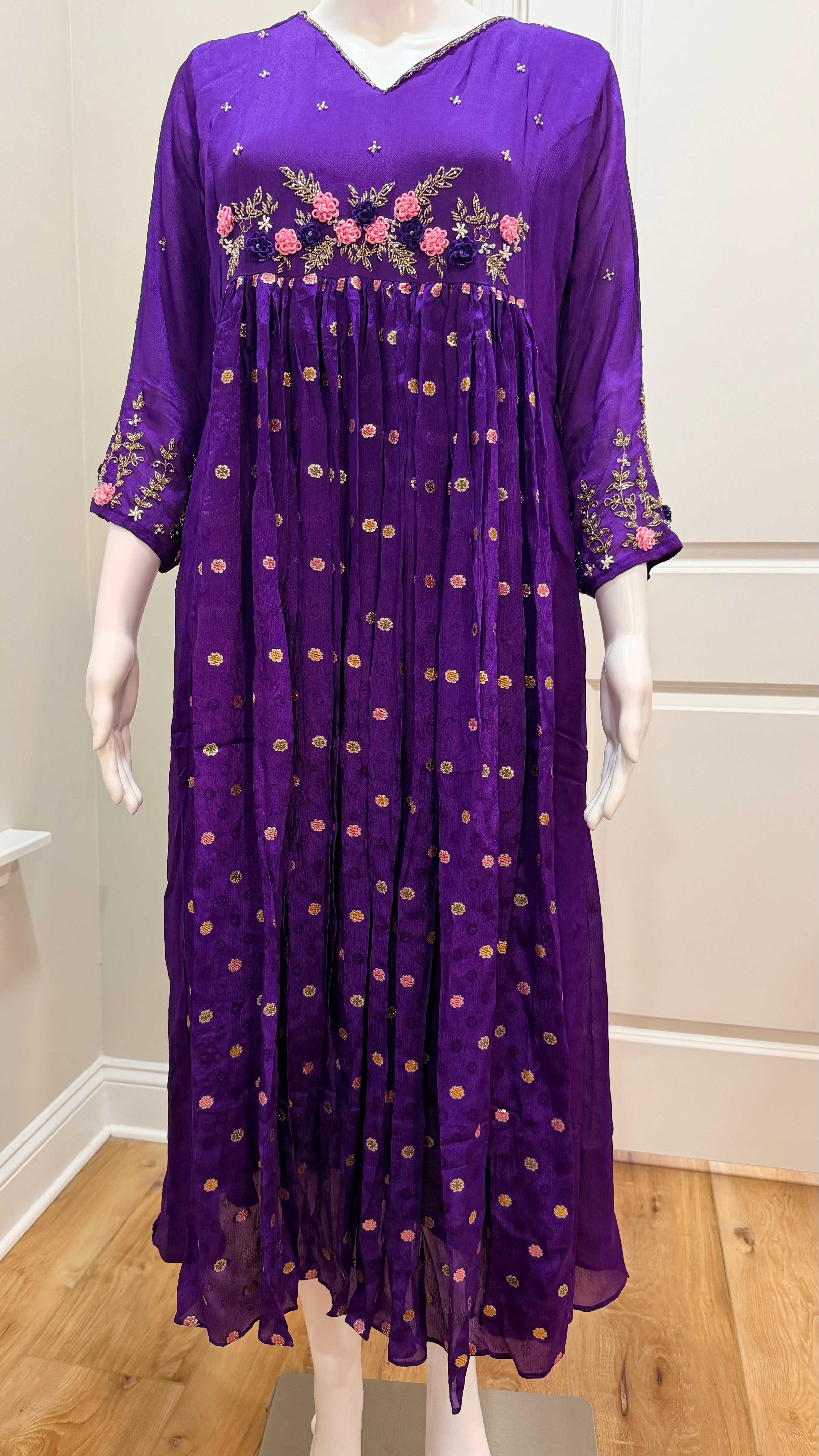 Party wear purple chinnon dress
