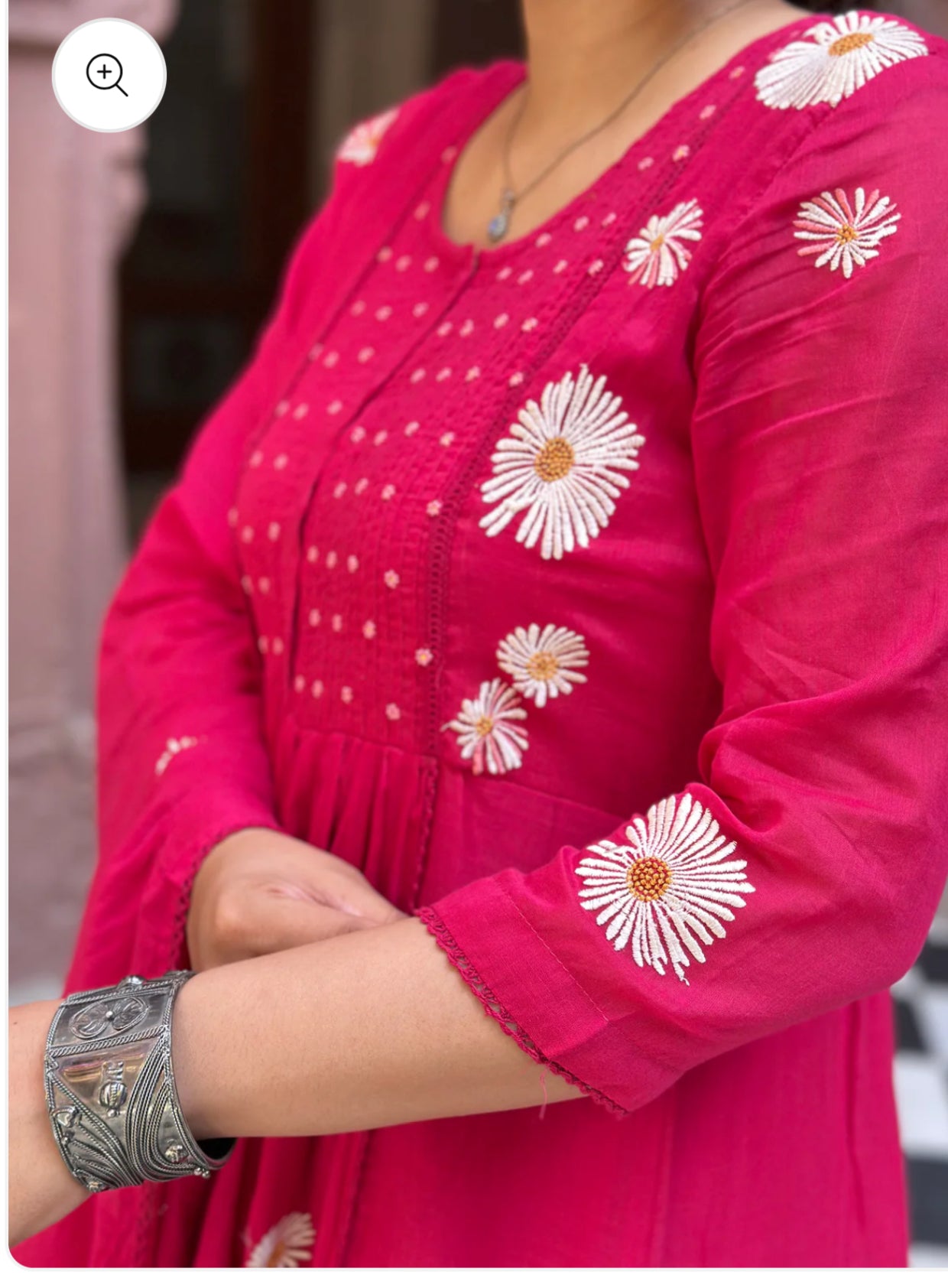 Pink floral mul cotton kurti set