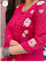 Pink floral mul cotton kurti set