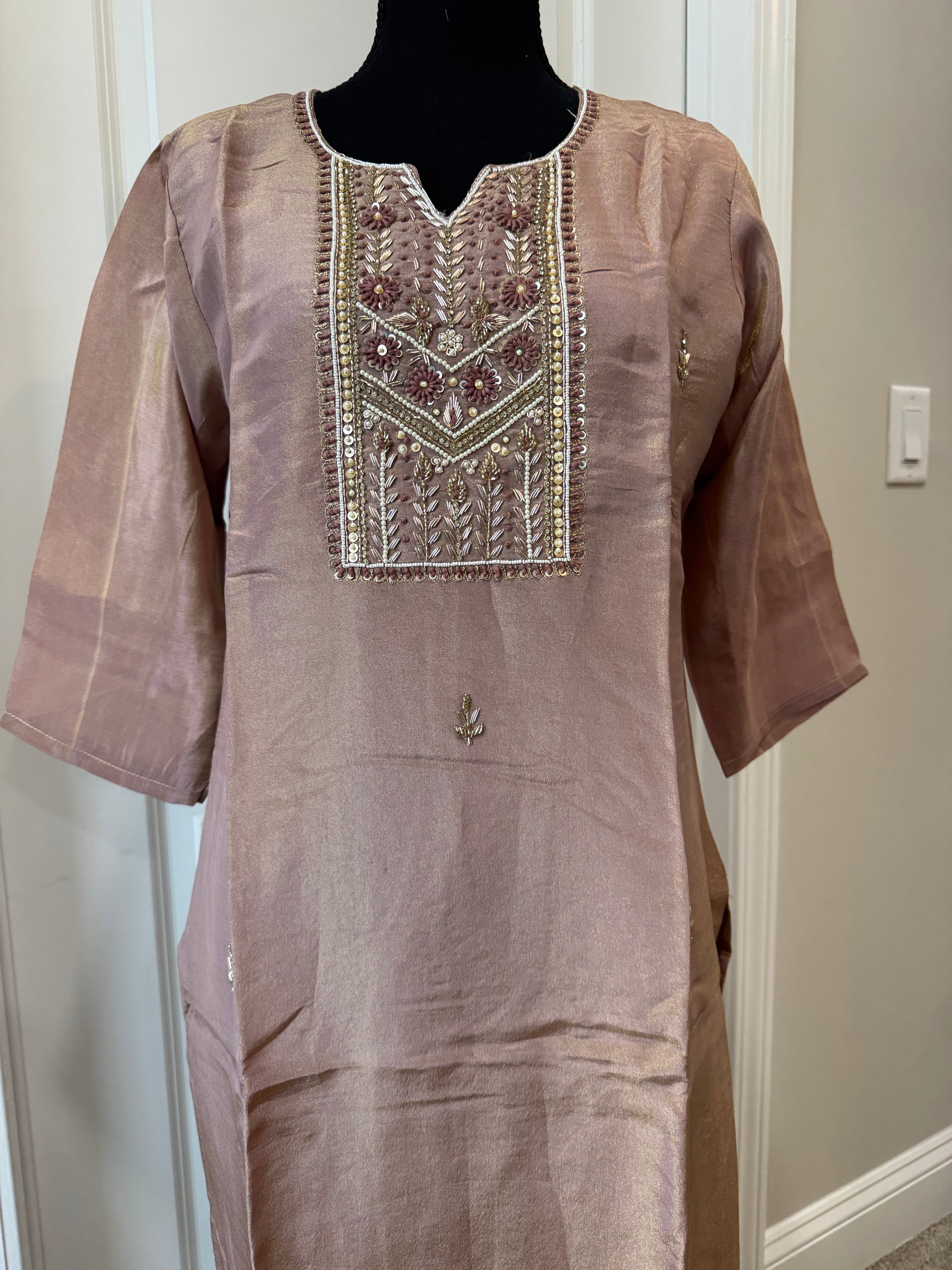 Tissue silk kurti set with hand work