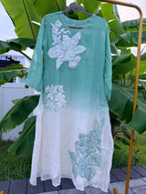Ombre green and white Mul Chanderi set