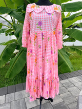 Peach- Gingham checks mul chanderi frock