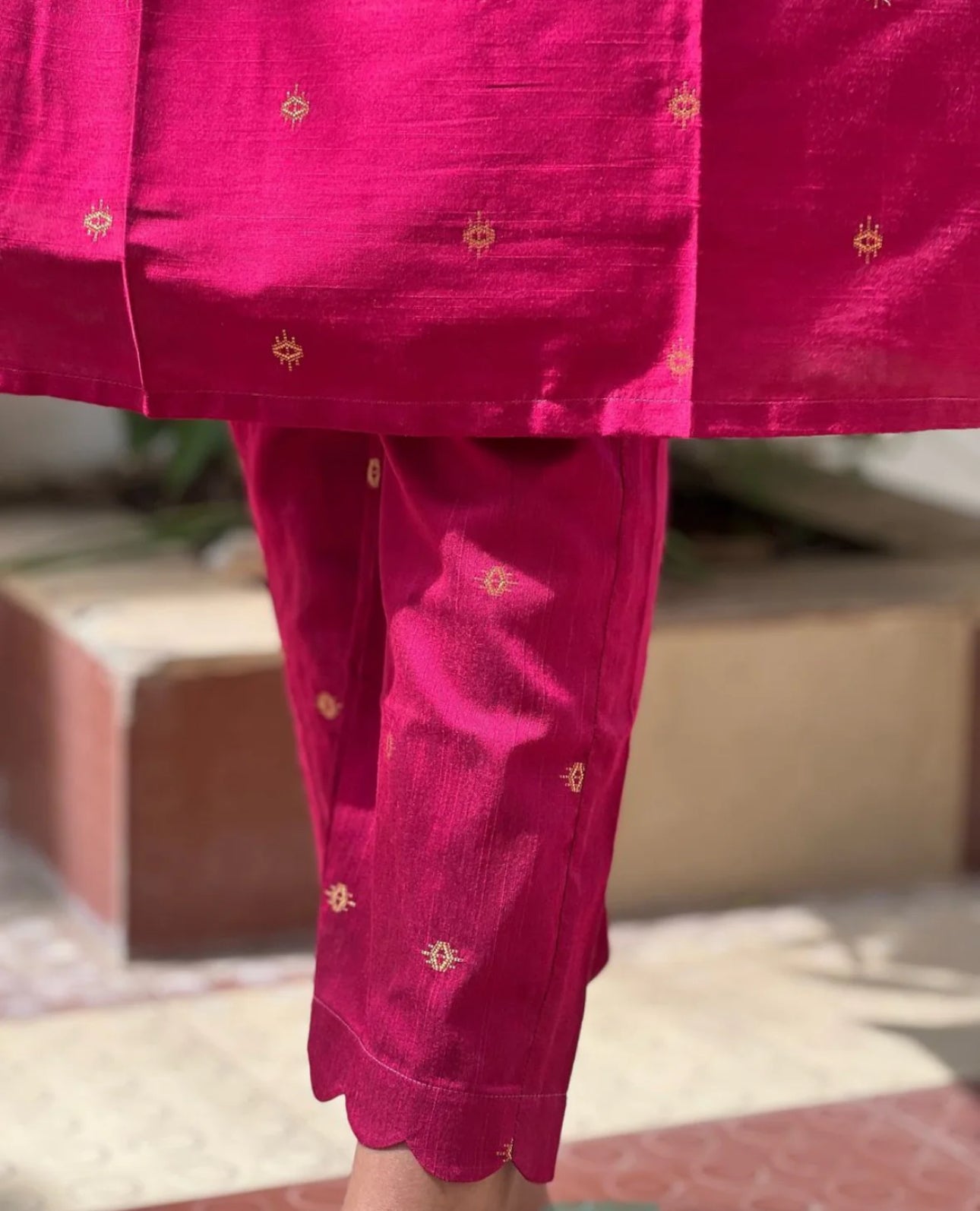 Pink raw silk co ord set