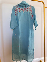 XXL- Powder blue organza kurti set with heavy work on yoke part paired