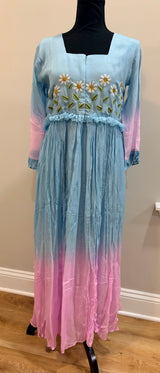 Sky blue and pink floral chinnon dress