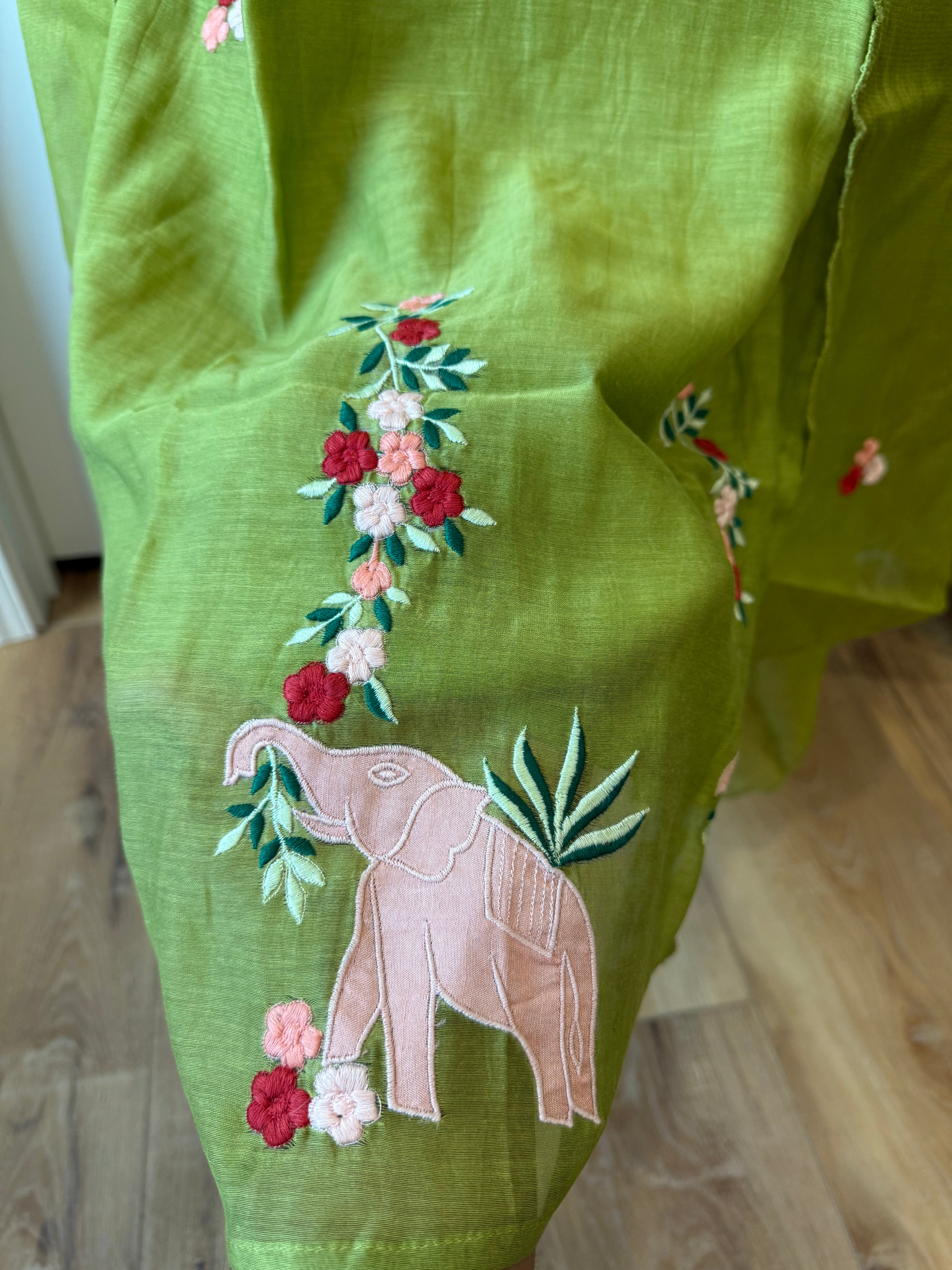 Olive green mul Chanderi set