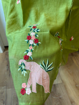 Olive green mul Chanderi set