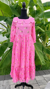 Pink- Gingham checks mul chanderi frock