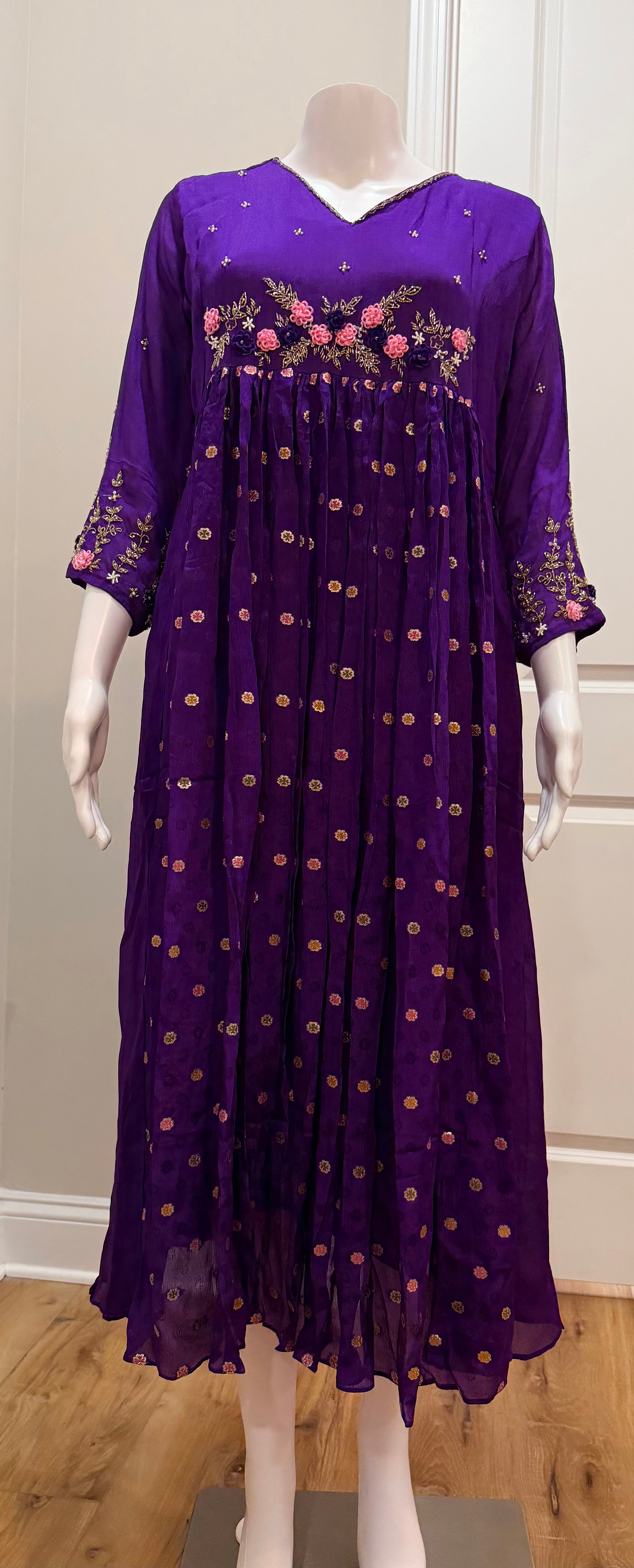 Party wear purple chinnon dress