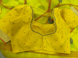 Kora muslin Jamdani overall saree with maggam blouse in yellow
