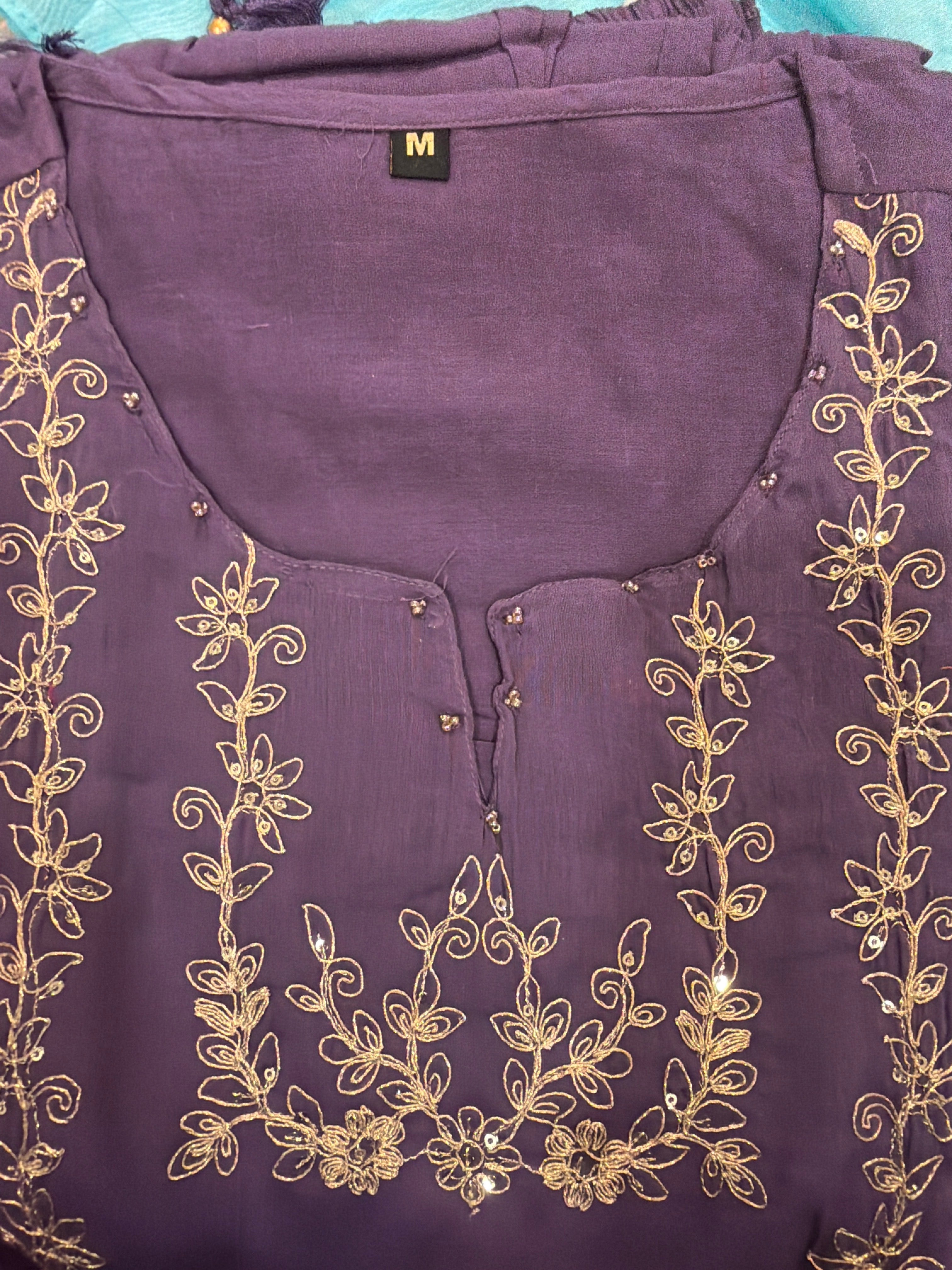 Mul cotton kurti set with work on yoke