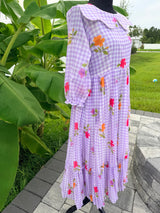 Lavender- Gingham checks mul chanderi frock