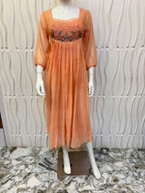 Peach Orange mul chanderi frock