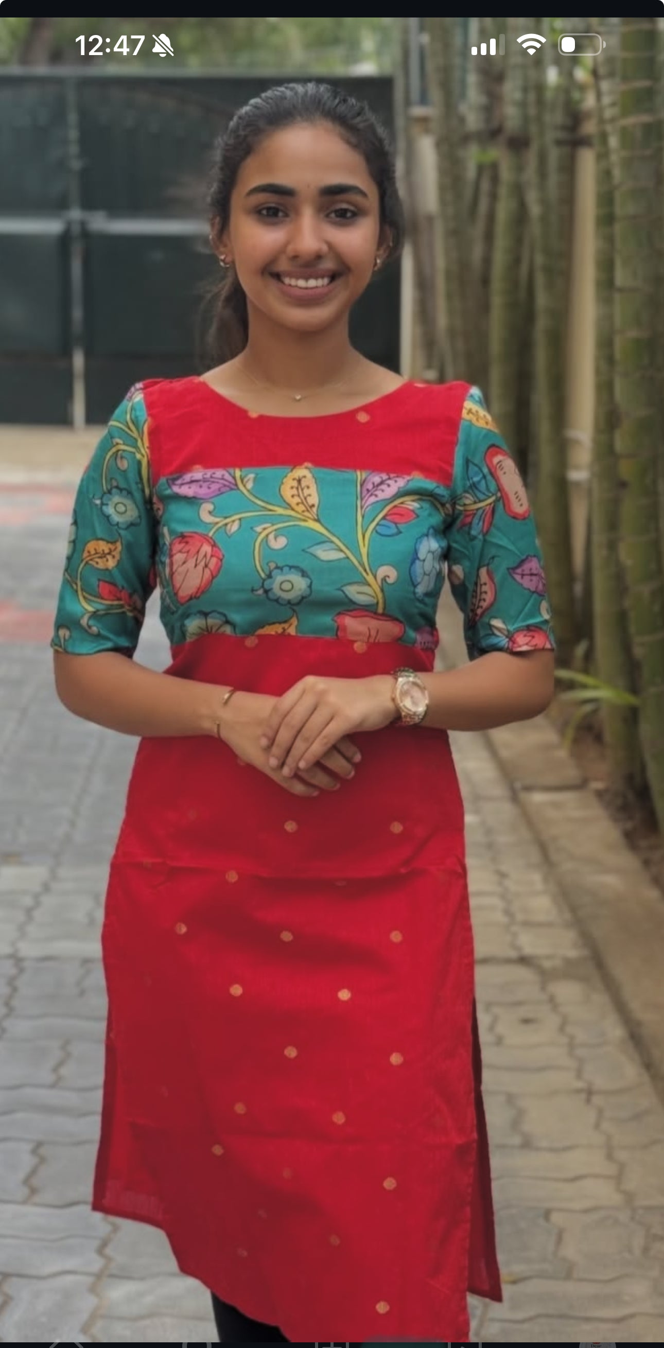 Raw silk and kalamkari fusion kurti top only