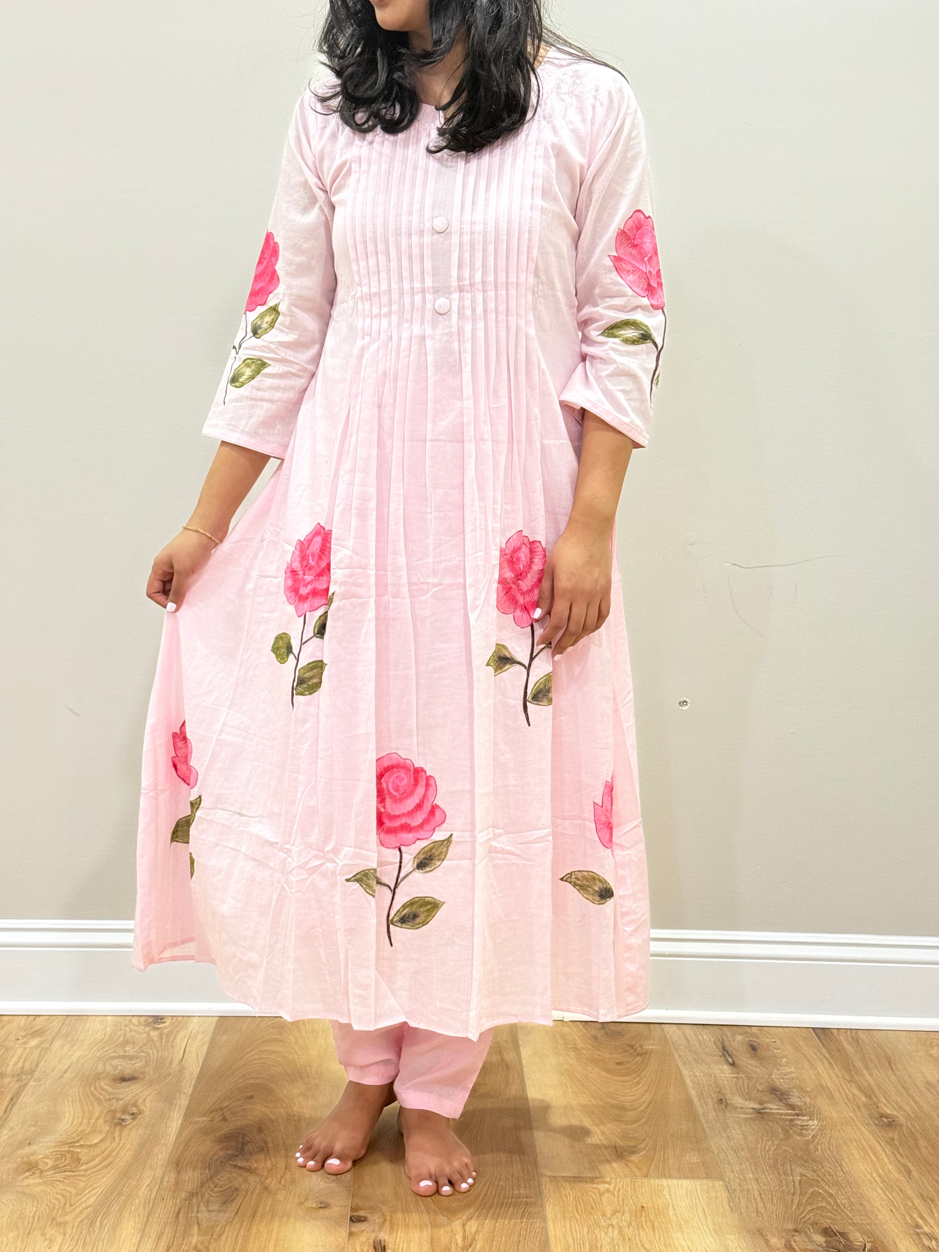 Baby Pink co ord set with hand painted roses