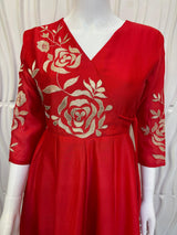 Red pure chanderi silk dress