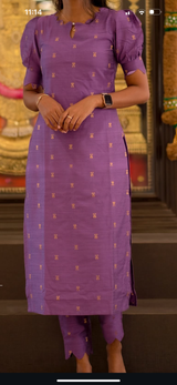 M size - Purple color raw silk co ord set with gold buttis