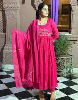 Grape wine design pink mul cotton kurti set
