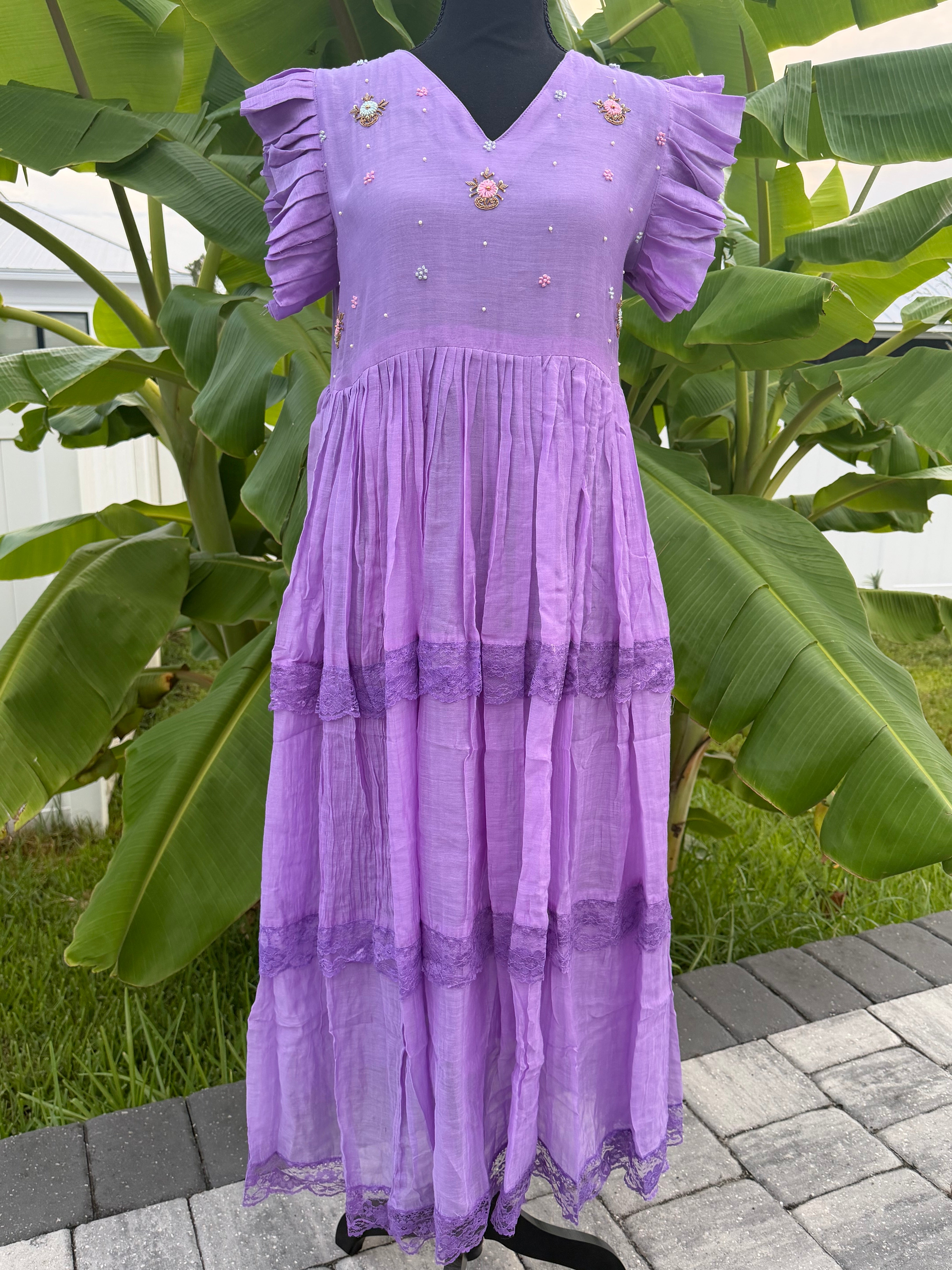 Purple mul chanderi frock