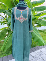 Green Mul Chanderi set