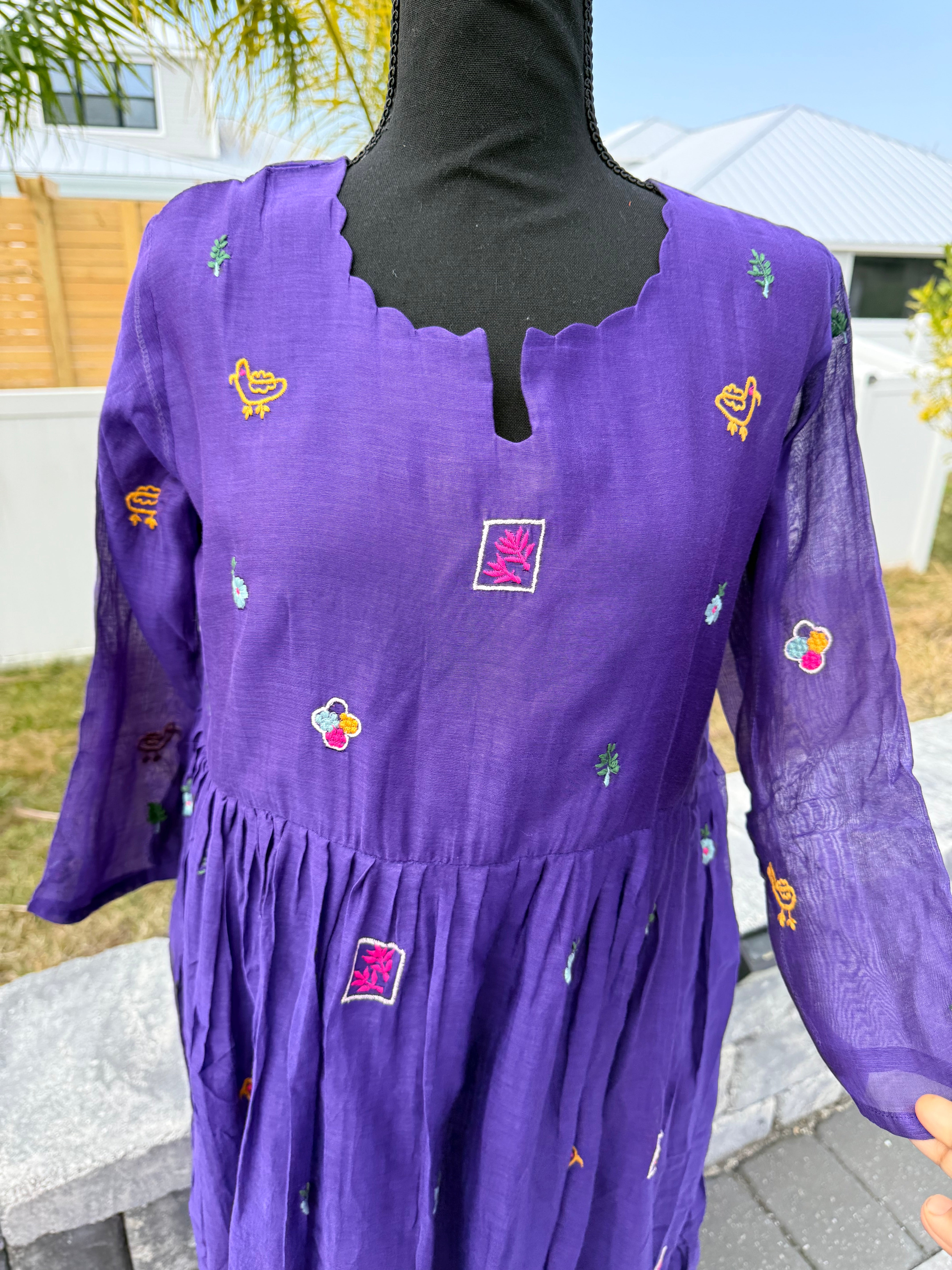 Violet mul chanderi frock